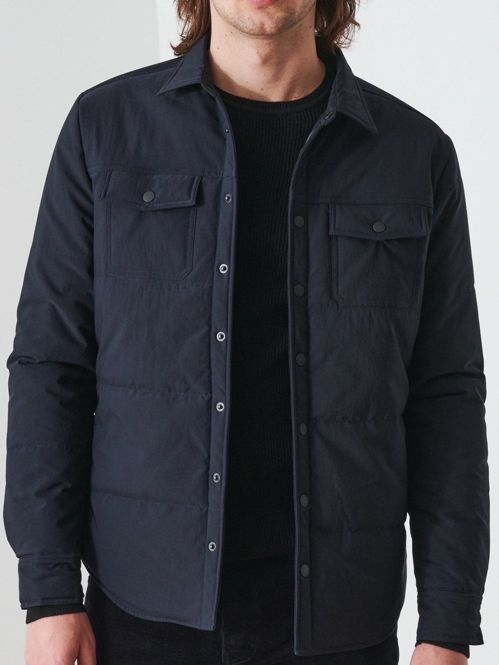 PATRICK ASSARAF Navy Quilted Snap Front Shirt Jacket Men's Medium